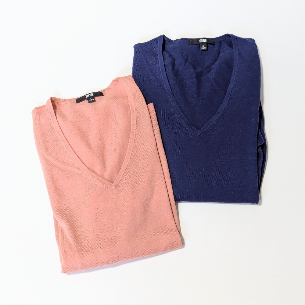 2 Uniqlo merino wool v neck sweaters